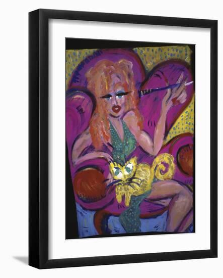 Red Head with Cat-Gina Bernardini-Framed Giclee Print