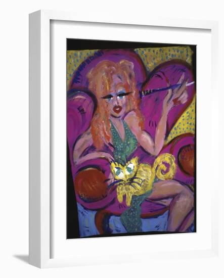 Red Head with Cat-Gina Bernardini-Framed Giclee Print