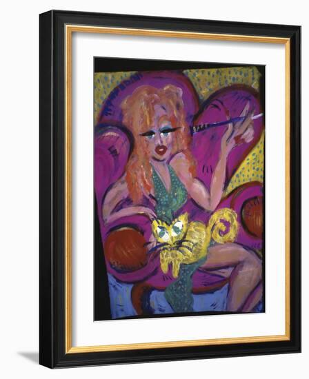 Red Head with Cat-Gina Bernardini-Framed Giclee Print