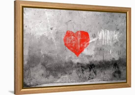 Red Heart Graffiti Over Grunge Cement Wall-Billyfoto-Framed Stretched Canvas