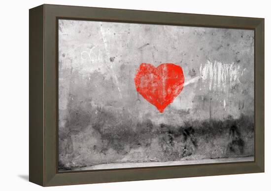 Red Heart Graffiti Over Grunge Cement Wall-Billyfoto-Framed Stretched Canvas