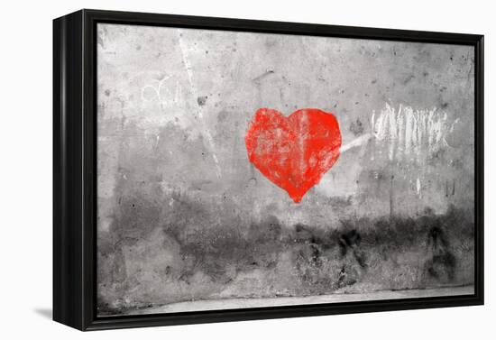 Red Heart Graffiti Over Grunge Cement Wall-Billyfoto-Framed Stretched Canvas