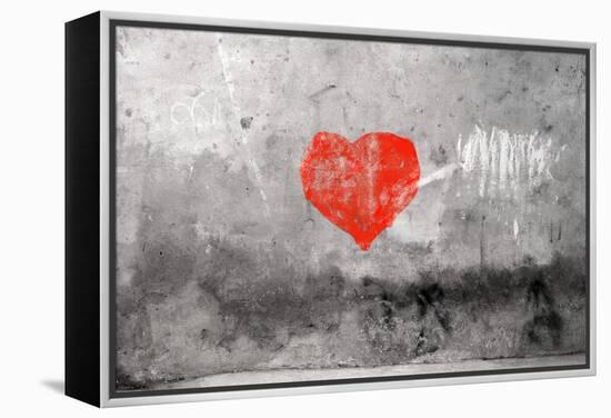 Red Heart Graffiti Over Grunge Cement Wall-Billyfoto-Framed Stretched Canvas