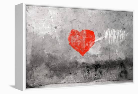 Red Heart Graffiti Over Grunge Cement Wall-Billyfoto-Framed Stretched Canvas