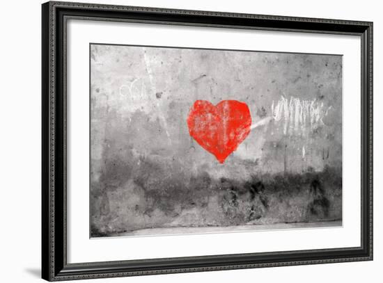 Red Heart Graffiti Over Grunge Cement Wall-Billyfoto-Framed Premium Giclee Print