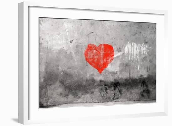 Red Heart Graffiti Over Grunge Cement Wall-Billyfoto-Framed Premium Giclee Print