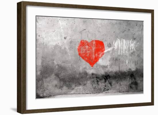 Red Heart Graffiti Over Grunge Cement Wall-Billyfoto-Framed Premium Giclee Print