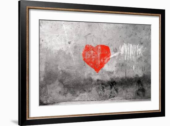 Red Heart Graffiti Over Grunge Cement Wall-Billyfoto-Framed Art Print