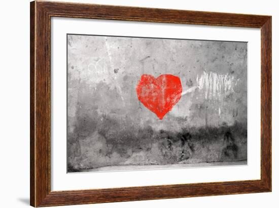 Red Heart Graffiti Over Grunge Cement Wall-Billyfoto-Framed Art Print