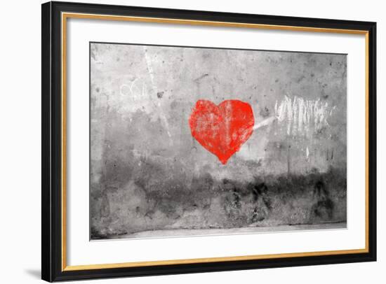 Red Heart Graffiti Over Grunge Cement Wall-Billyfoto-Framed Art Print