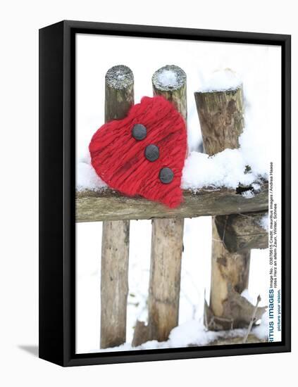 Red Heart on Old Fence, Winter, Snow-Andrea Haase-Framed Premier Image Canvas