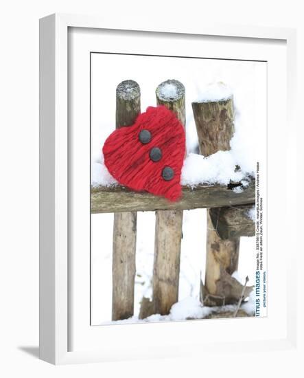 Red Heart on Old Fence, Winter, Snow-Andrea Haase-Framed Photographic Print
