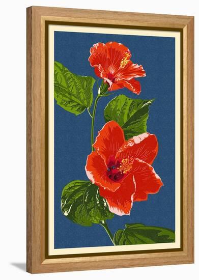 Red Hibiscus-Lantern Press-Framed Stretched Canvas