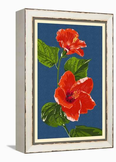 Red Hibiscus-Lantern Press-Framed Stretched Canvas