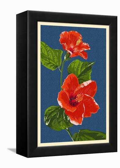 Red Hibiscus-Lantern Press-Framed Stretched Canvas