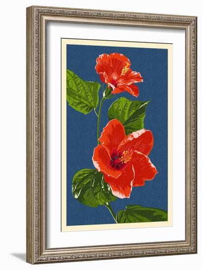 Red Hibiscus-Lantern Press-Framed Art Print