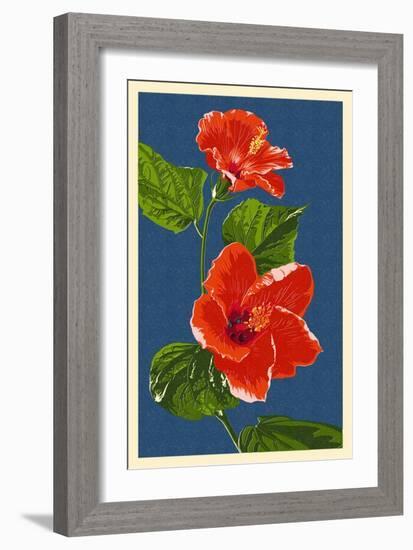 Red Hibiscus-Lantern Press-Framed Art Print