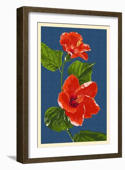 Red Hibiscus-Lantern Press-Framed Art Print