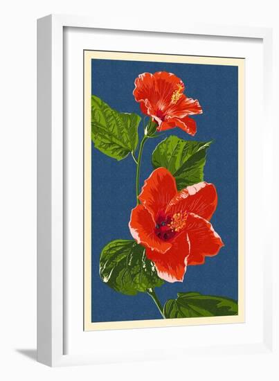 Red Hibiscus-Lantern Press-Framed Art Print