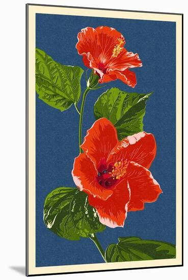 Red Hibiscus-Lantern Press-Mounted Art Print