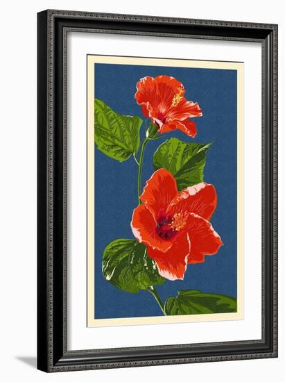 Red Hibiscus-Lantern Press-Framed Art Print