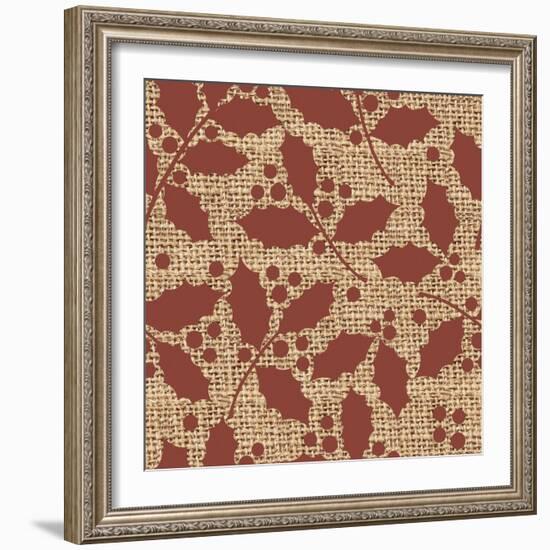 Red Holly Branches Burlap-Joanne Paynter Design-Framed Giclee Print