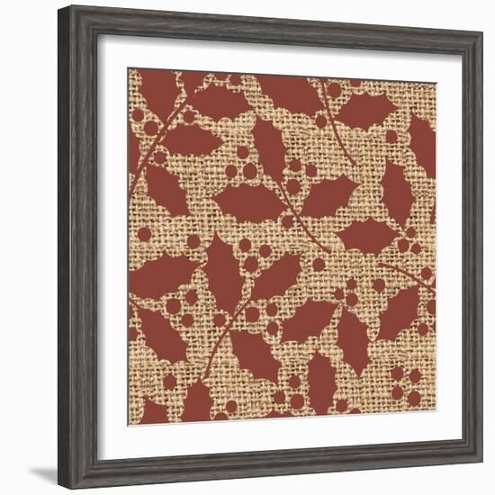 Red Holly Branches Burlap-Joanne Paynter Design-Framed Giclee Print