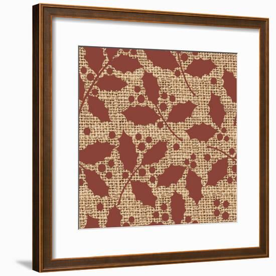 Red Holly Branches Burlap-Joanne Paynter Design-Framed Giclee Print