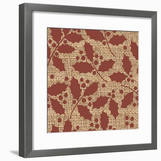 Red Holly Branches Burlap-Joanne Paynter Design-Framed Giclee Print