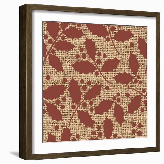 Red Holly Branches Burlap-Joanne Paynter Design-Framed Giclee Print