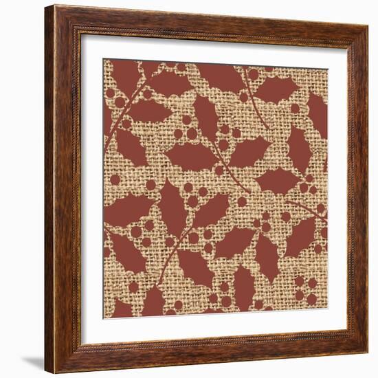 Red Holly Branches Burlap-Joanne Paynter Design-Framed Giclee Print