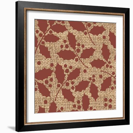 Red Holly Branches Burlap-Joanne Paynter Design-Framed Giclee Print