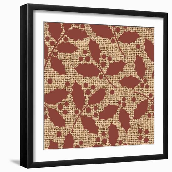 Red Holly Branches Burlap-Joanne Paynter Design-Framed Giclee Print