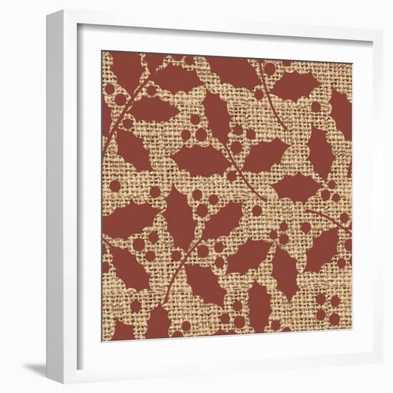 Red Holly Branches Burlap-Joanne Paynter Design-Framed Giclee Print