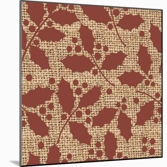 Red Holly Branches Burlap-Joanne Paynter Design-Mounted Giclee Print