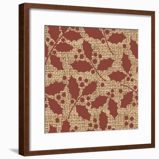 Red Holly Branches Burlap-Joanne Paynter Design-Framed Giclee Print