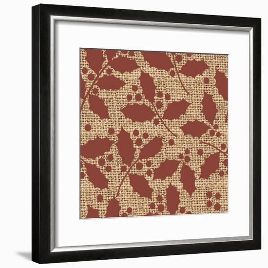 Red Holly Branches Burlap-Joanne Paynter Design-Framed Giclee Print