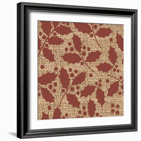 Red Holly Branches Burlap-Joanne Paynter Design-Framed Giclee Print