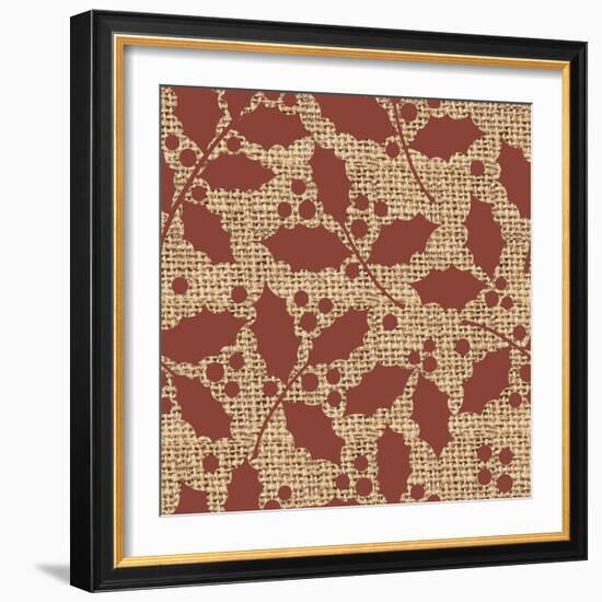 Red Holly Branches Burlap-Joanne Paynter Design-Framed Giclee Print