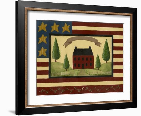 Red House with Flag Border-Debbie McMaster-Framed Giclee Print