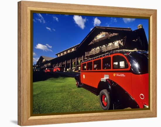 Red Jammer Buses Parked in Front of Glacier Park Lodge in East Glacier, Montana, USA-Chuck Haney-Framed Premier Image Canvas