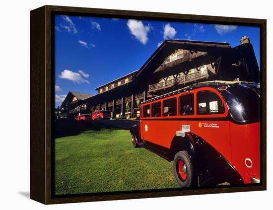 Red Jammer Buses Parked in Front of Glacier Park Lodge in East Glacier, Montana, USA-Chuck Haney-Framed Premier Image Canvas