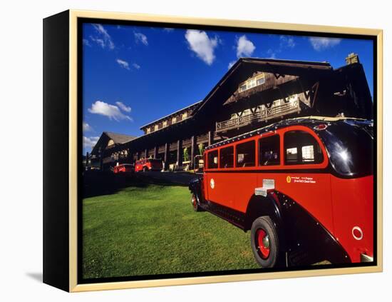 Red Jammer Buses Parked in Front of Glacier Park Lodge in East Glacier, Montana, USA-Chuck Haney-Framed Premier Image Canvas