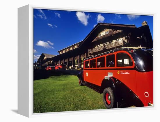 Red Jammer Buses Parked in Front of Glacier Park Lodge in East Glacier, Montana, USA-Chuck Haney-Framed Premier Image Canvas