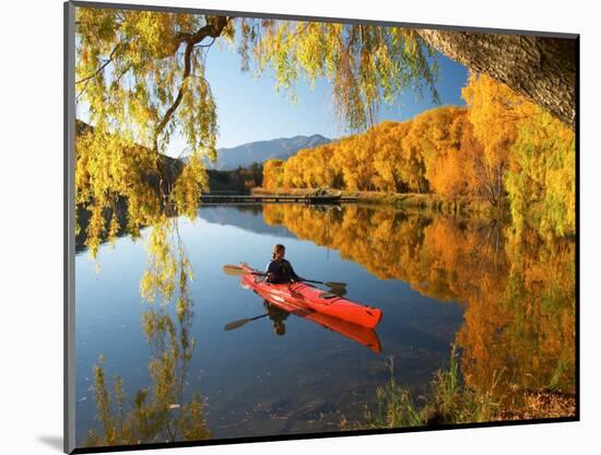 Red Kayak and Autumn Colours, Lake Benmore, South Island, New Zealand-David Wall-Mounted Photographic Print