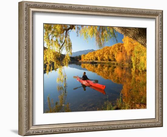 Red Kayak, Sailors Cutting, Lake Benmore, Waitaki Valley, South Island, New Zealand-David Wall-Framed Photographic Print