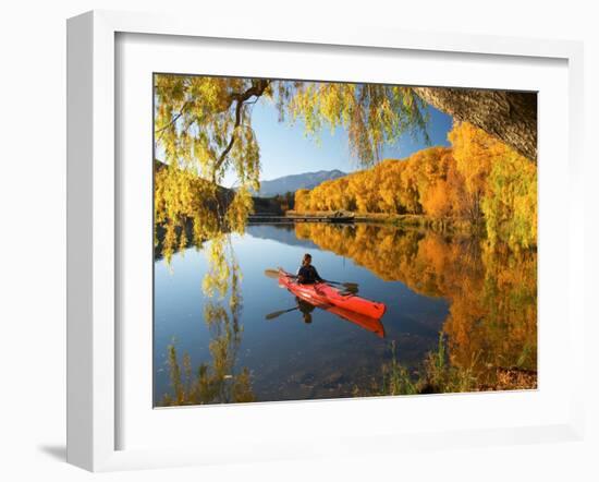 Red Kayak, Sailors Cutting, Lake Benmore, Waitaki Valley, South Island, New Zealand-David Wall-Framed Photographic Print