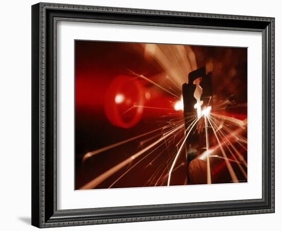 Red Laser Light Focused Through Lens Blasts Pin Point Hole Through Razor in Thousandth of a Second-Fritz Goro-Framed Photographic Print