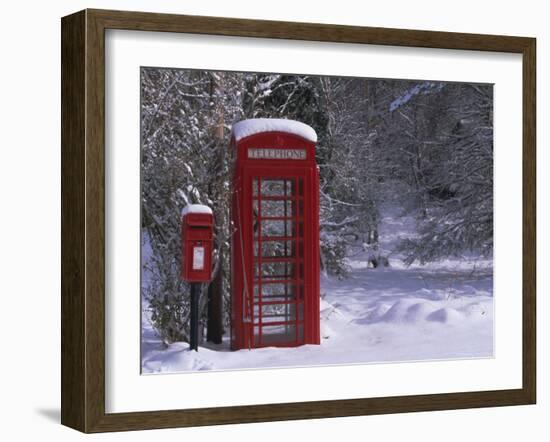 Red Letterbox and Telephone Box in the Snow, Highlands, Scotland, UK, Europe-David Tipling-Framed Photographic Print