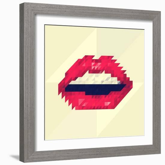 Red Lips Made of Small Triangles, Pixels-JustMarie-Framed Art Print